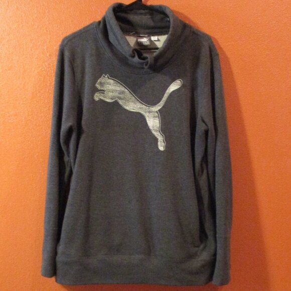 Puma Athletic Woman X Large Gray White Graphic Long Sleeve Pullover Sweatshirt - Picture 1 of 7